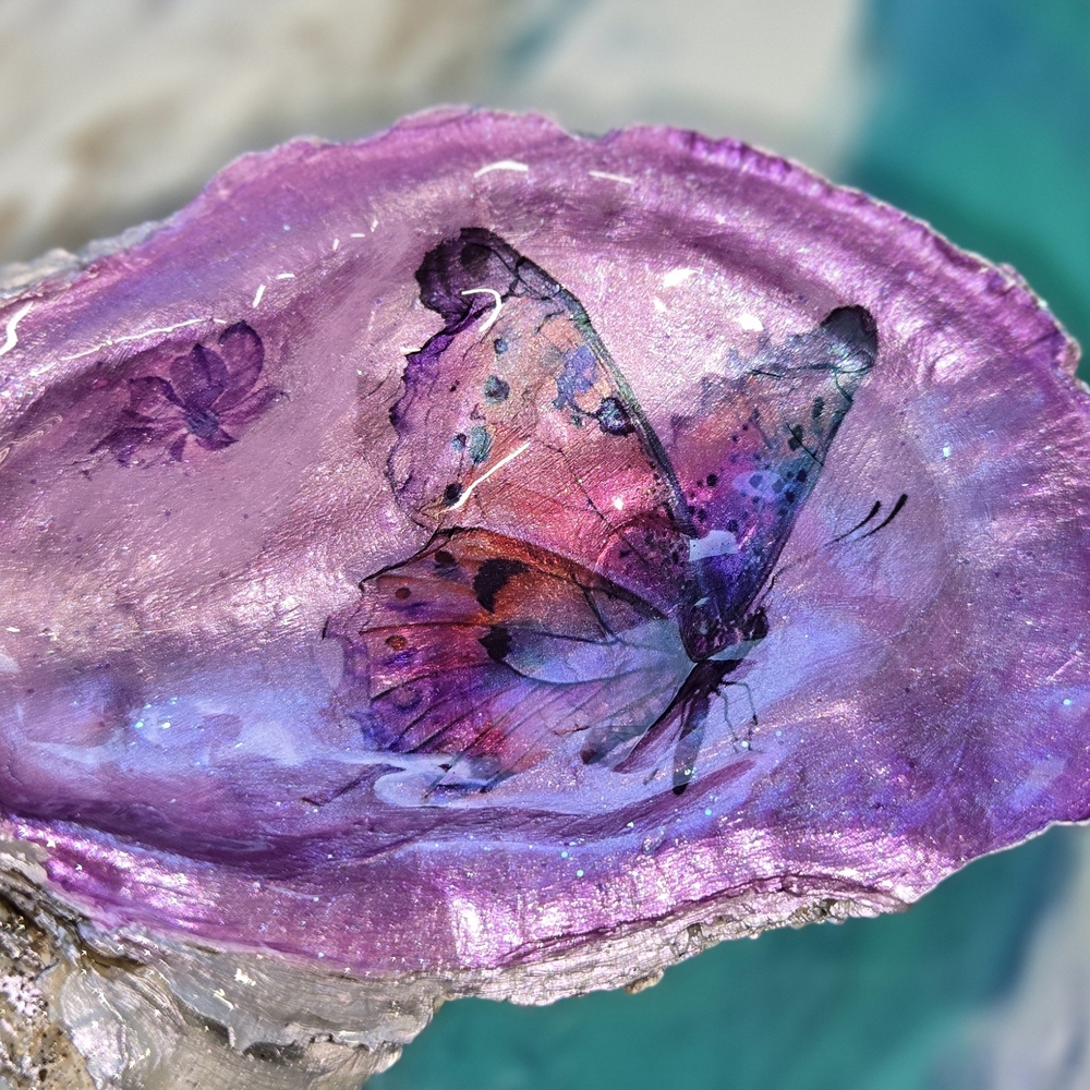 Purple Butterfly Oyster Shell Art
